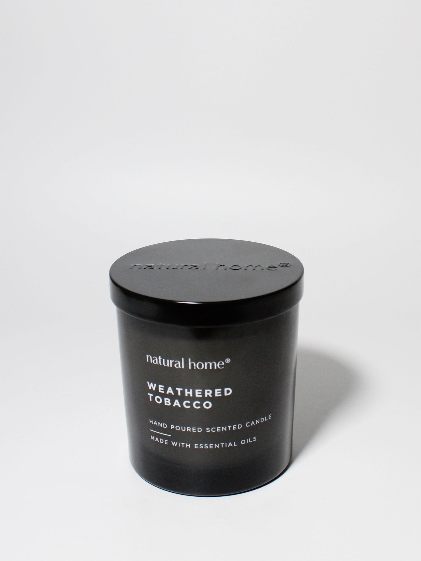 Weathered Tobacco Natural Home 11.5 oz scented candle Black vessel with metal lid