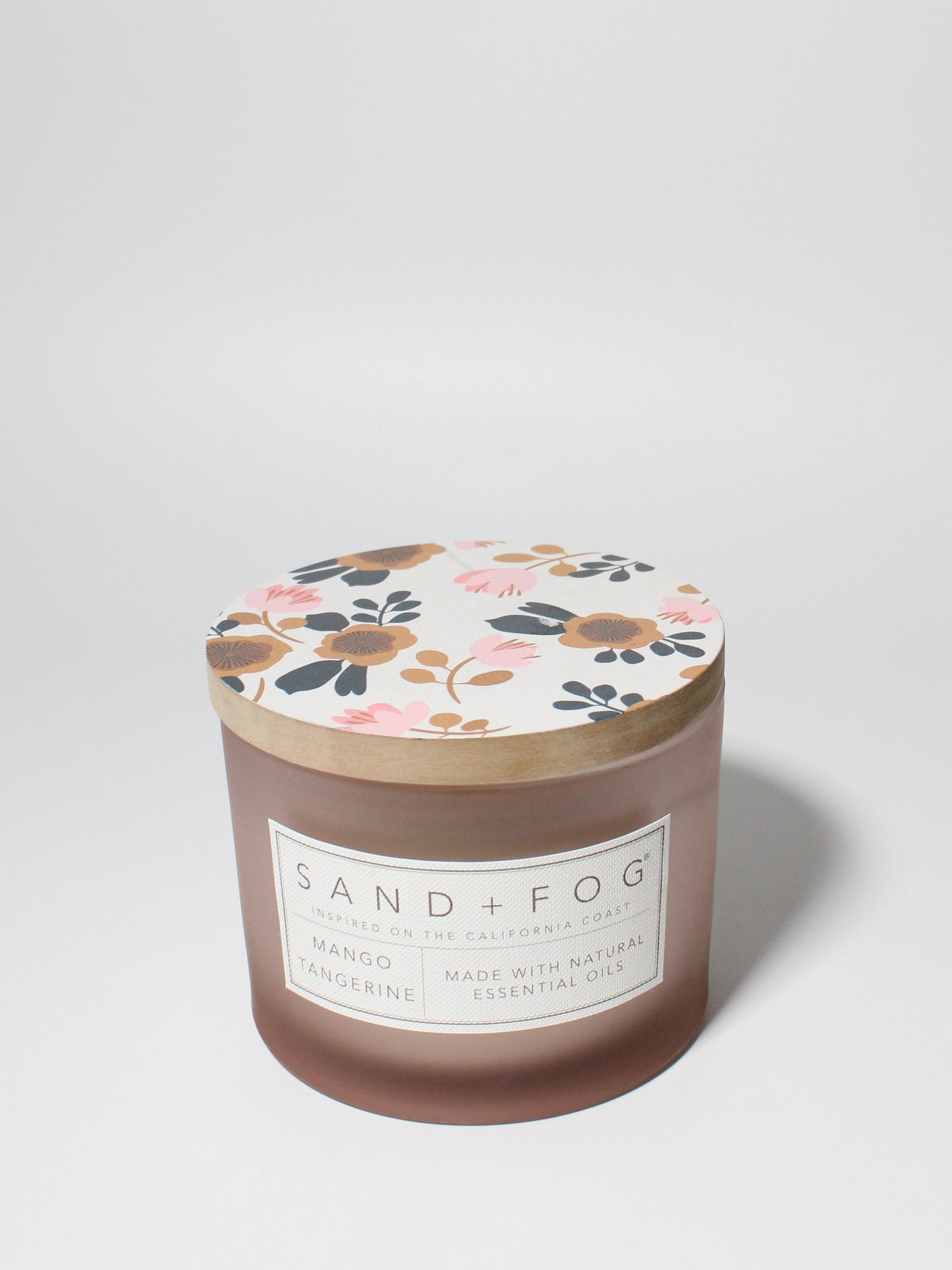 Mango Tangerine 12 oz scented candle Blush vessel with Floral painted lid