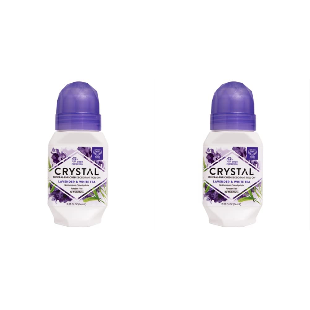 Crystal Mineral Deodorant Roll-On, Lavender & White Tea, Purple, 2.25 Fl Oz (Pack of 2)