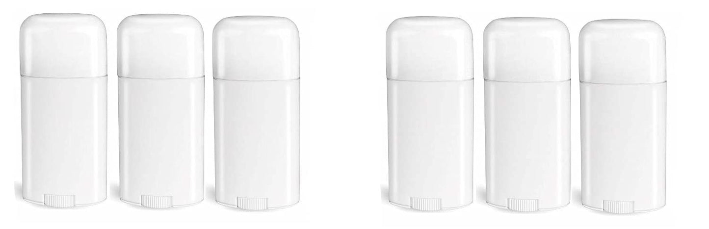 Deodorant Container - Empty - 2.65 Ounce - Twist-Up Refillable Plastic Tube for DIY Deodorants - Cosmetic Crafts - Pack of 6 – Oval Cap- By Natural Farms