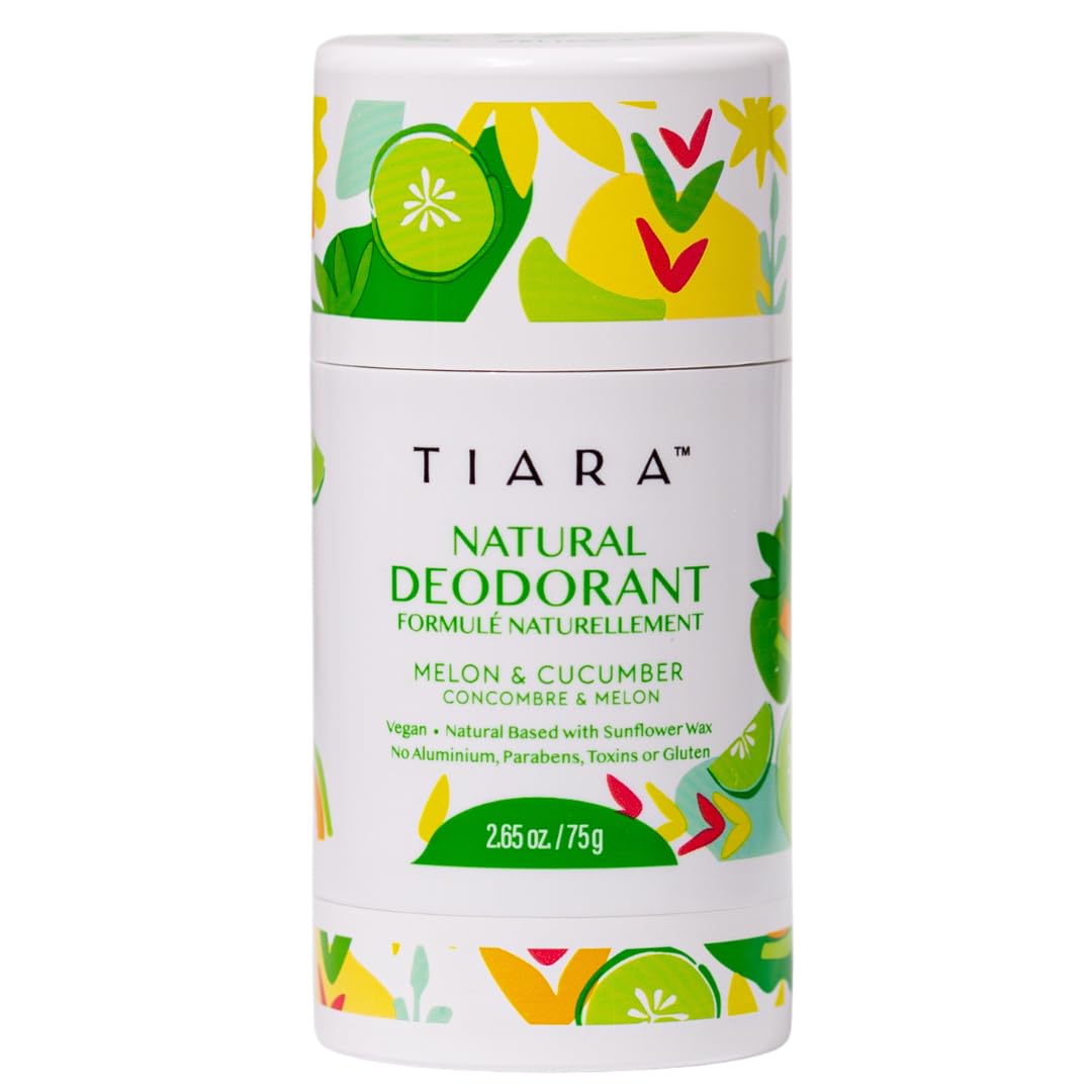 TIARA Natural Deodorant - Natural Deodorant for Women and Men - Aluminum Free Deodorant - Paraben Free Vegan Deodorant with Shea Butter and Vitamin E - 24 Hour Odor Control - Melon & Cucumber
