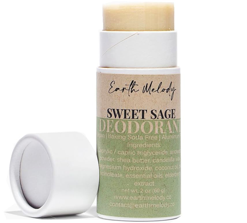 Natural Deodorant Baking Soda Aluminum Free - 24 Hour Odor Protection Plastic-free package, Sweet Sage Scented - Packaging May Varies