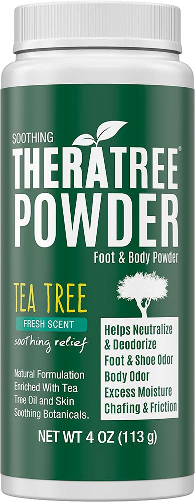 TheraTree Foot, Body and Shoe Powder with Tea Tree for Odor and Moisture Control with Organic and Natural Ingredients - Fresh Scent 4 oz