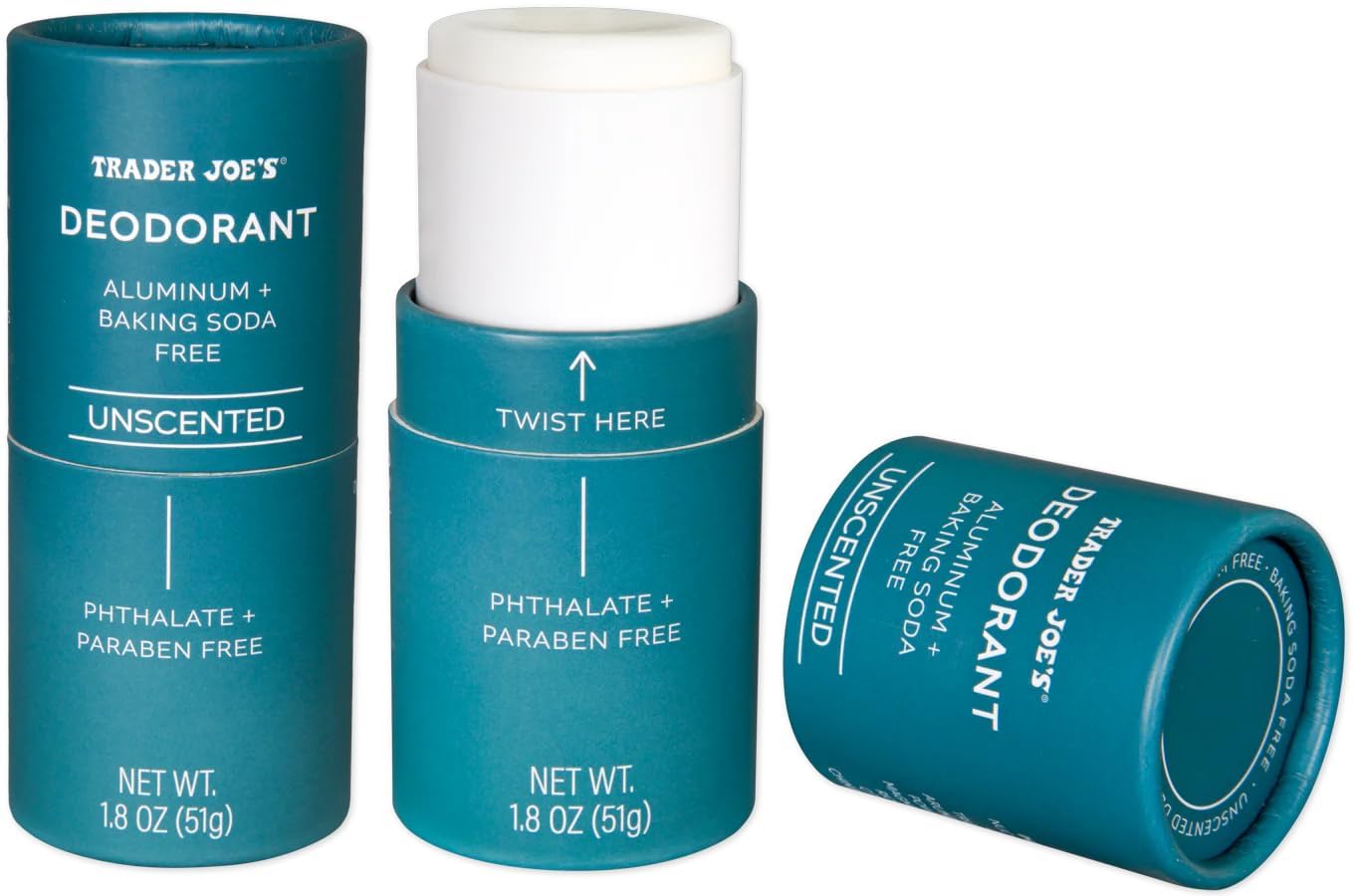 Trader Joes Unscented Deodorant, Aluminum and Baking Soda Free 1.8oz/51g (Pack of 2)