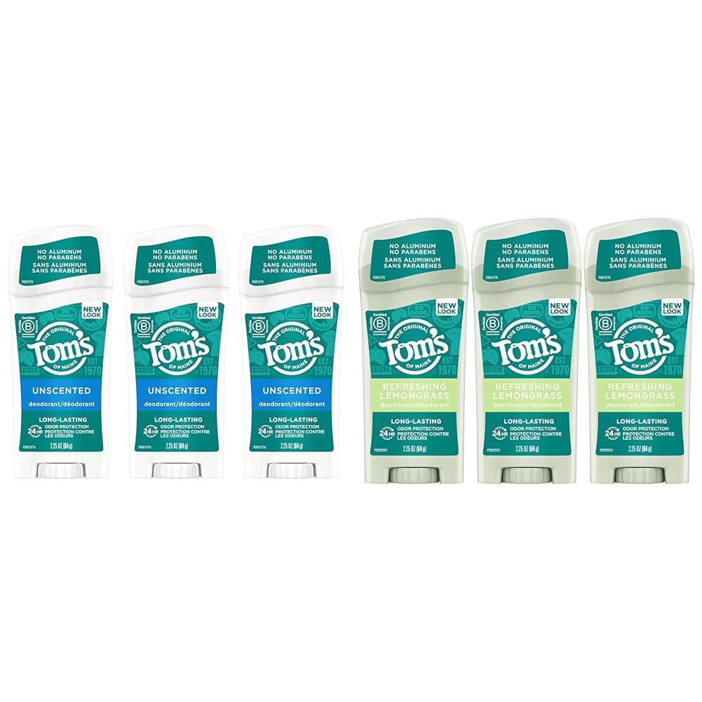 Tom's of Maine Long-Lasting Aluminum-Free Natural Deodorant for Women Unscented and Lemongrass 2.25 oz. 3-Packs