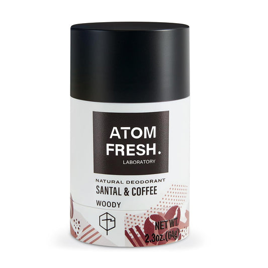 Atom Fresh Lab Natural Deodorant | 2.3 Oz Solid Stick | Santal & Coffee | Aluminum-Free, Baking Soda-Free | Vegan, Cruelty-Free, Skin-Safe