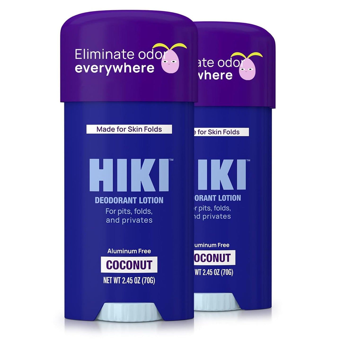 HIKI Whole Body Deodorant Cream for Skin Folds, Body Rolls + Private Parts Deodorant. Aluminum-Free, Talc Free, & Designed For Sensitive Skin (Coconut - 2 Pack)