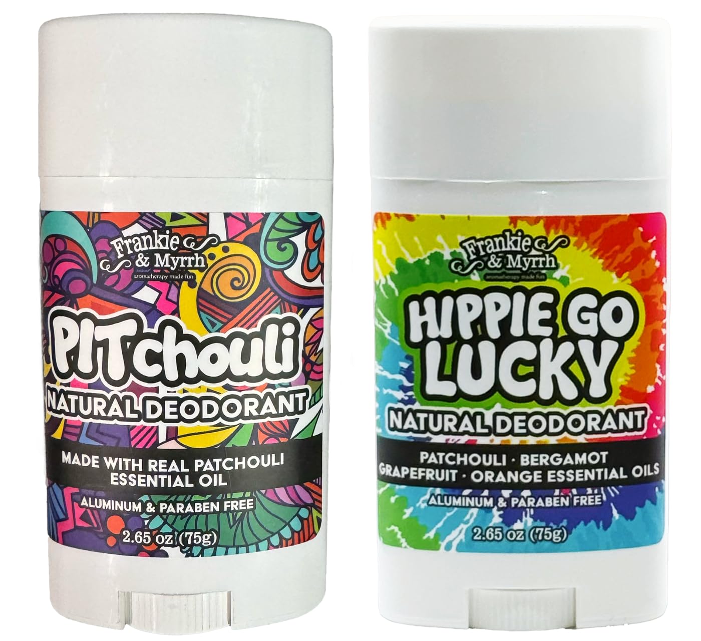 Frankie and Myrrh PITchouli and Hippie Go Lucky Dynamic Deo Duo | 2 Pack Patchouli Natural Deodorant Bundle 2.56 oz ea.