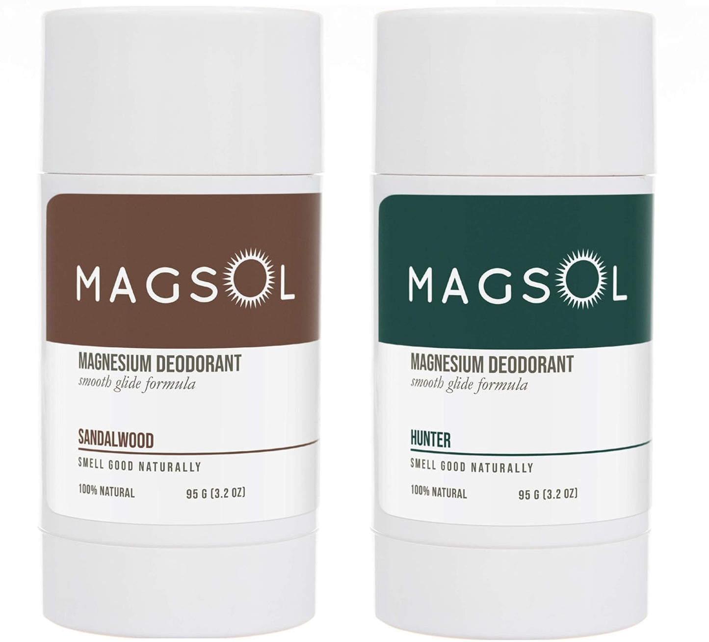 Magnesium Deodorant for Men and Women - 100% Natural Deodorant - Clean Label Only 4 Ingredients - Perfect for Ultra Sensitive Skin (Bundle: Sandalwood & Hunter)