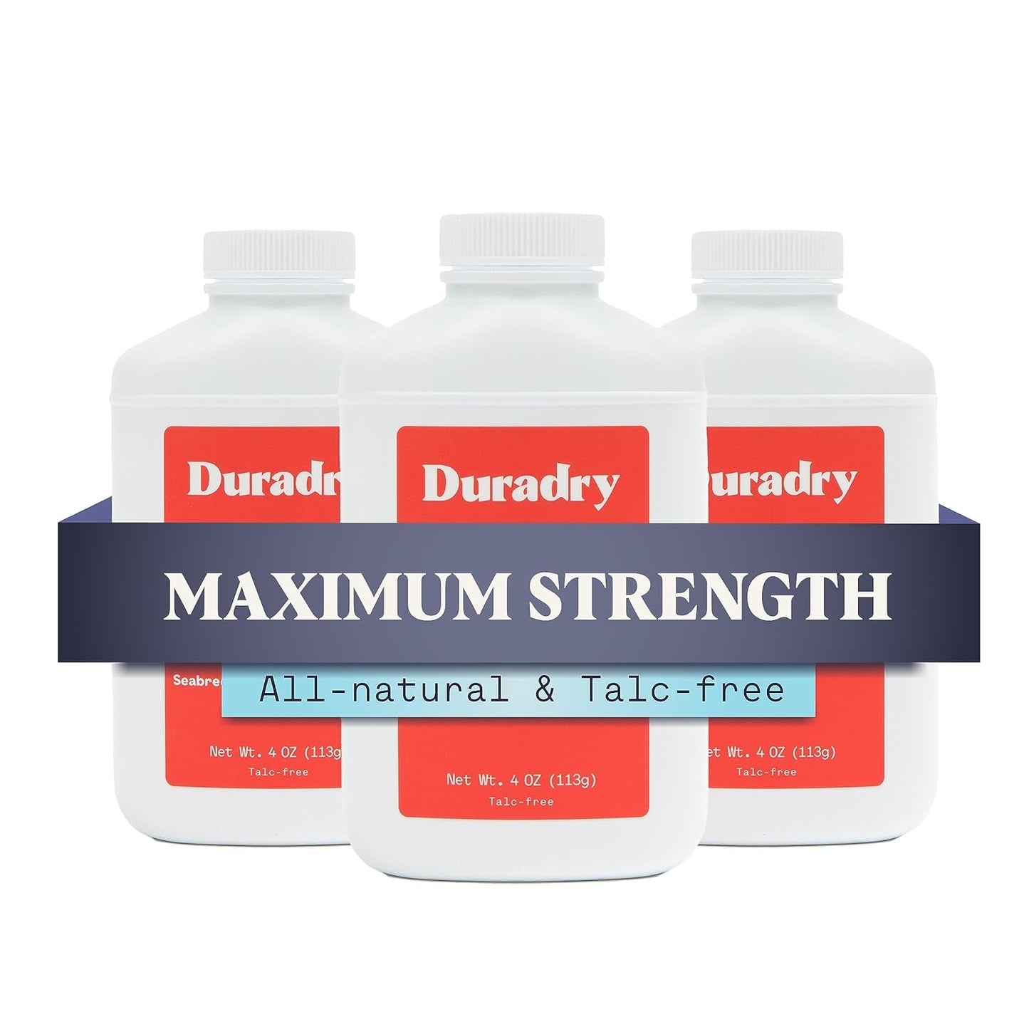 Duradry Body Powder - Sweat Defense & Odor Control, Sweat Absorbing, Anti-Chaffing, All Natural Powder, Talc-Free, Prevents and Eliminates Any Body Odor Naturally - Seabreeze, 4oz, 3-Pack