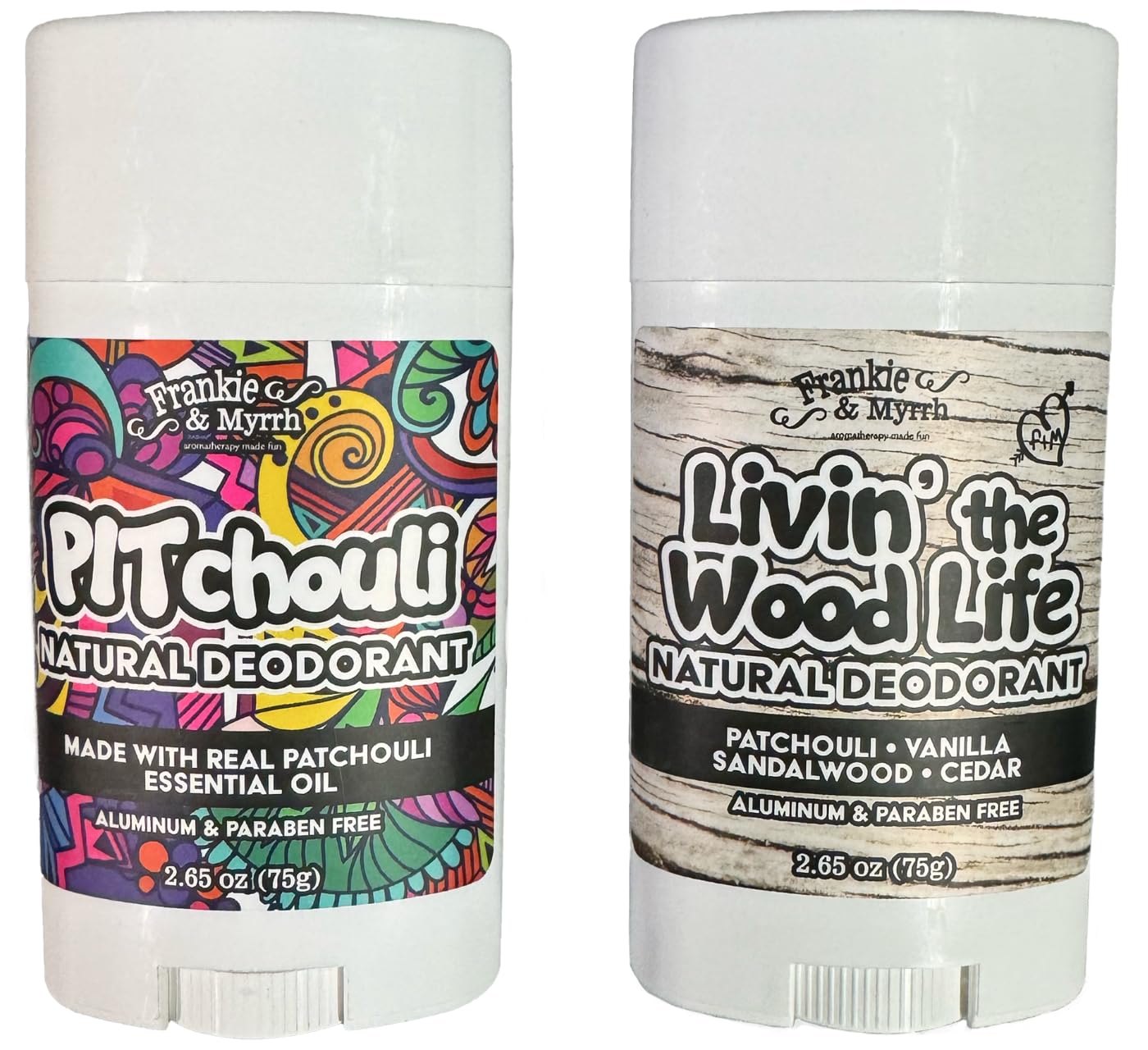 Frankie and Myrrh PITchouli and Livin' the Wood Life Dynamic Deo Duo | 2 Pack Patchouli Natural Deodorant Bundle