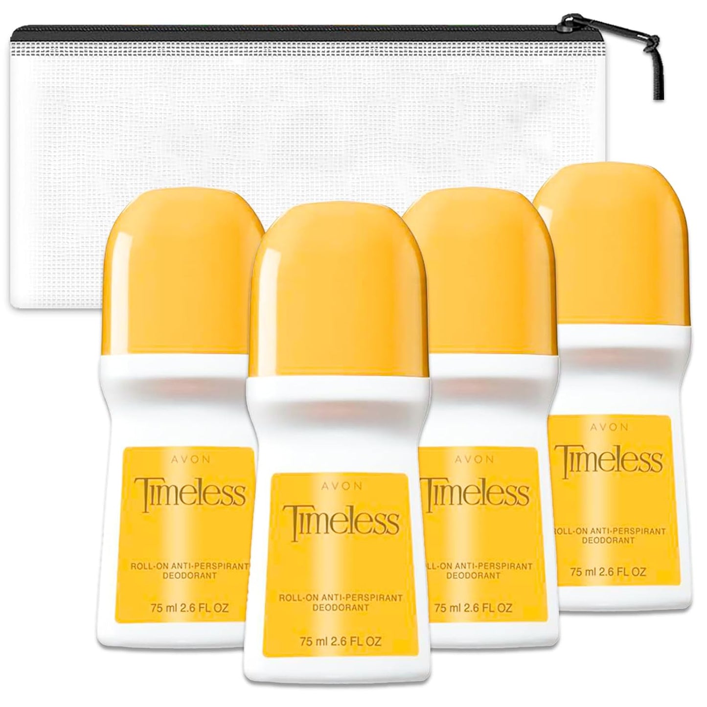 Avon Timeless Deodorant - 4 Pack of Timeless Anti-Perspirant Deodorant 2.6 Oz, Bundle with Travel Case | Travel Size Deodorant for Women