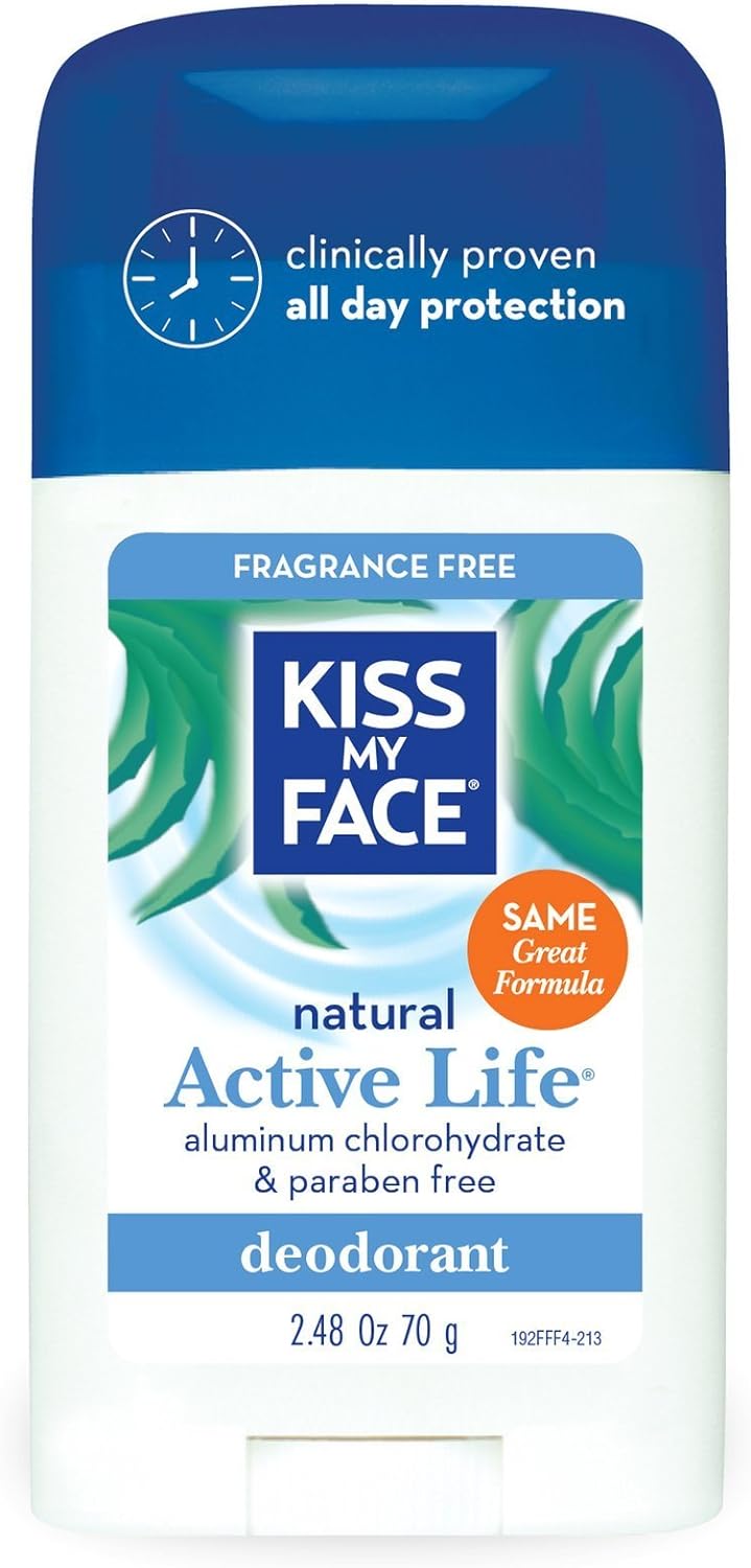 Kiss My Face Aluminum & Paraben Free Active Life Deodorant Stick, Fragrance Free - 2.48 oz