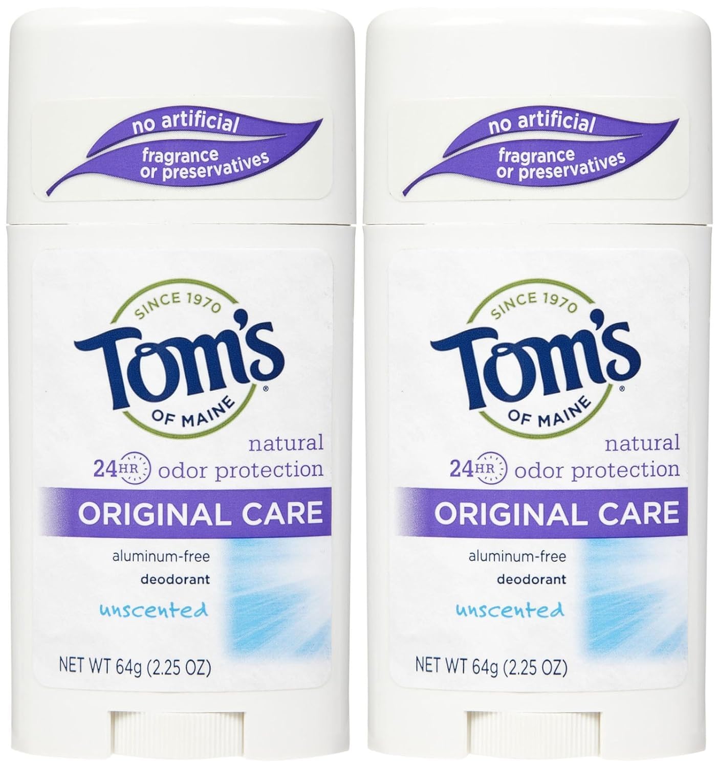 Tom's of Maine 24 Hour Original Care Deodorant Stick, Unscented - 2.25 oz - 2 pk
