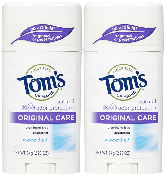 Tom's of Maine 24 Hour Original Care Deodorant Stick, Unscented - 2.25 oz - 2 pk