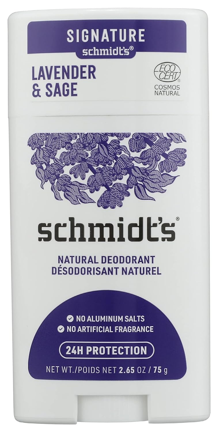 Schmidt's Aluminum Free Natural Deodorant for Women and Men, Lavender and Sage with 24 Hour Odor Protection, Vegan, Cruelty Free, 2.65 Oz