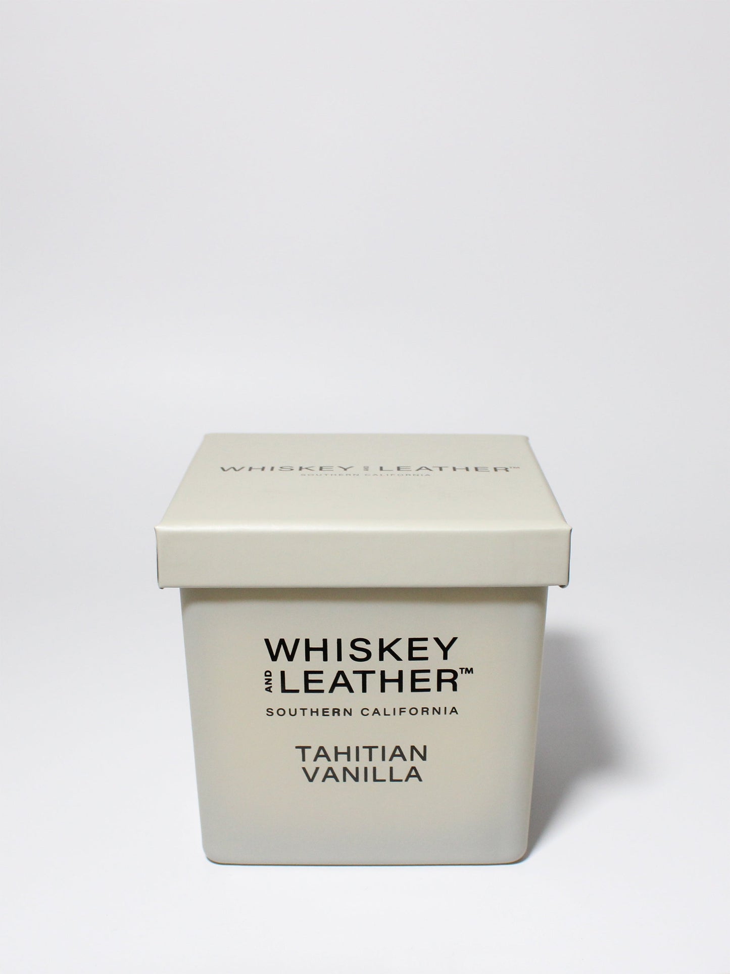 Whiskey and Leather Tahitian Vanilla 16 oz scented candle White vessel with white lid