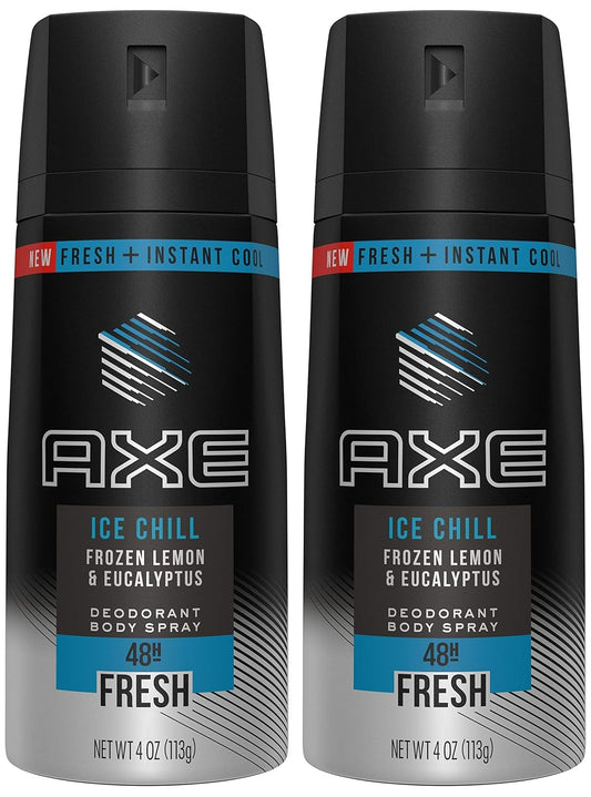 Axe Deodorant Body Spray - Ice Chill - Frozen Lemon & Eucalyptus - Net Wt. 4 OZ (113 g) Per Can - Pack of 2 Cans