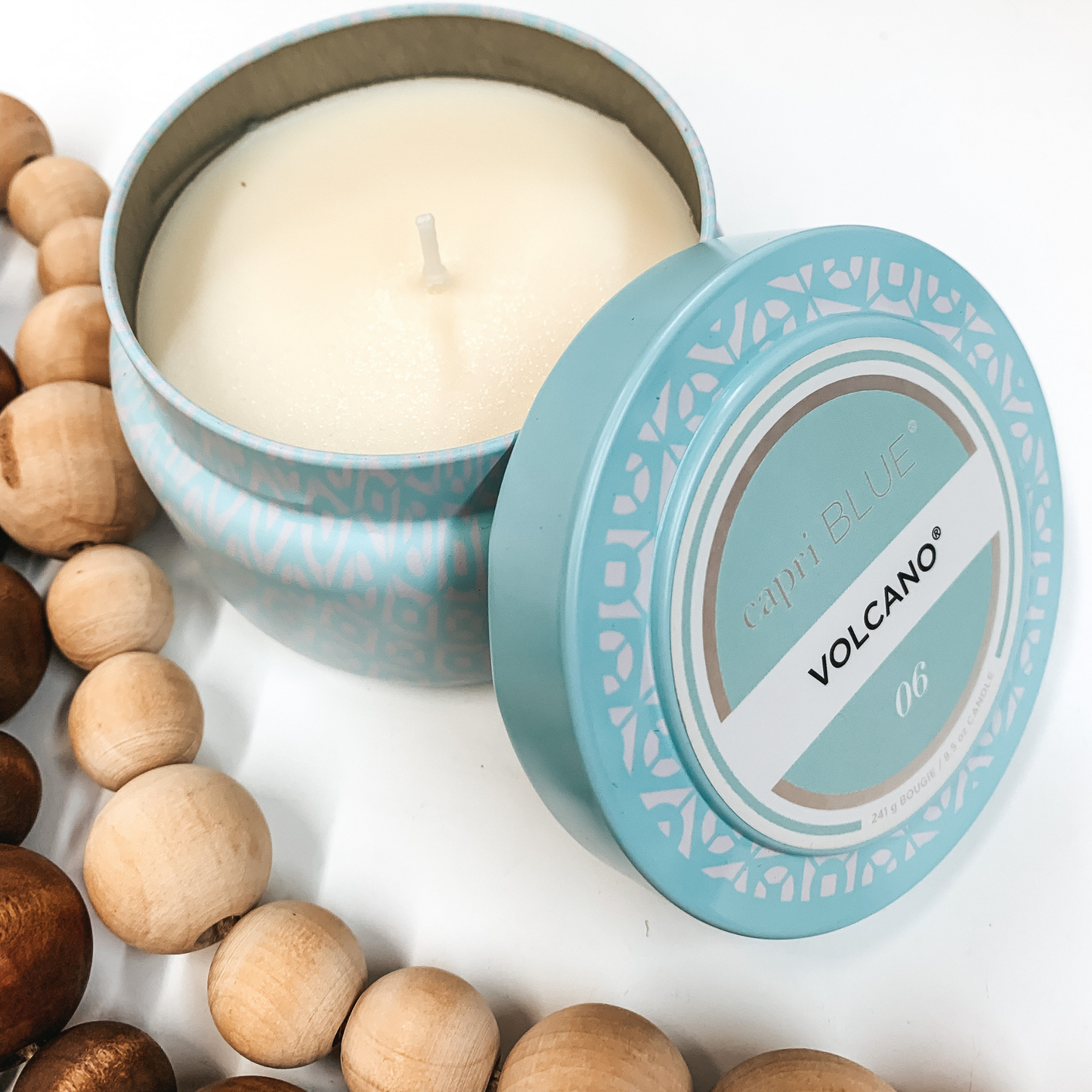 Capri Blue | 8.5 oz. Printed Tin Travel Candle in Aqua Blue | Volcano