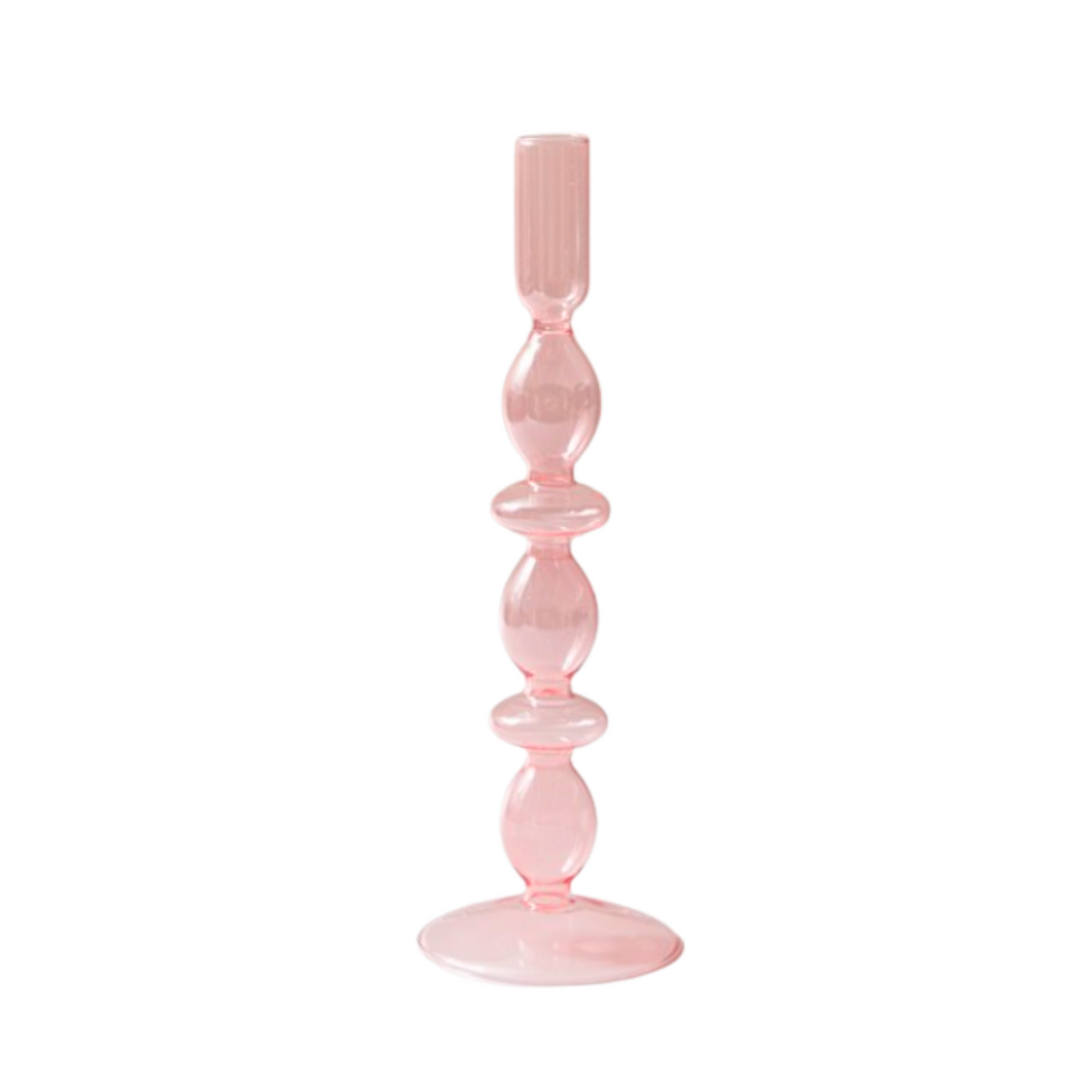 Pink Glass Candlestick Holder