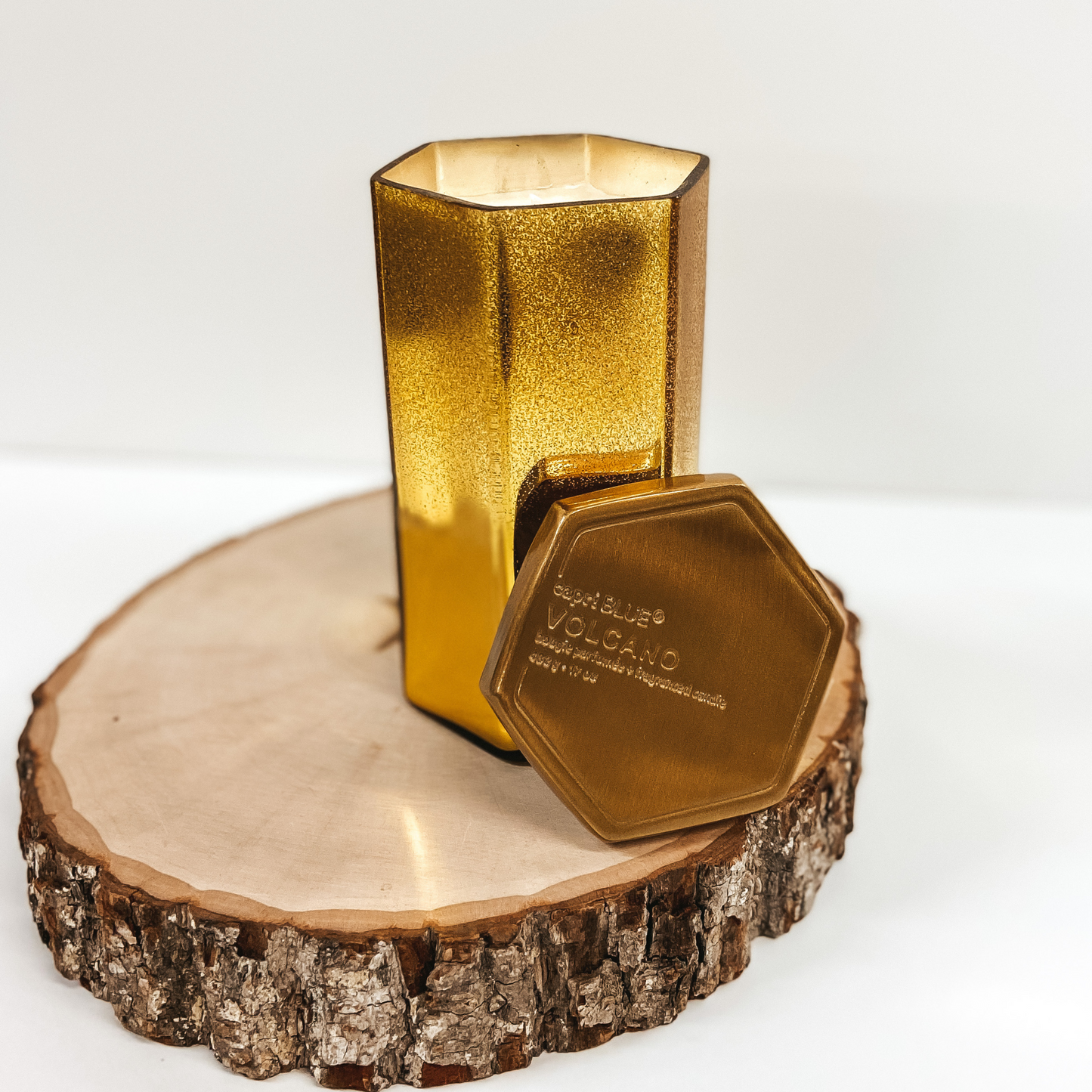 Capri Blue | 17 oz. Hexagon Candle in Gold Glitter Ombre | Volcano