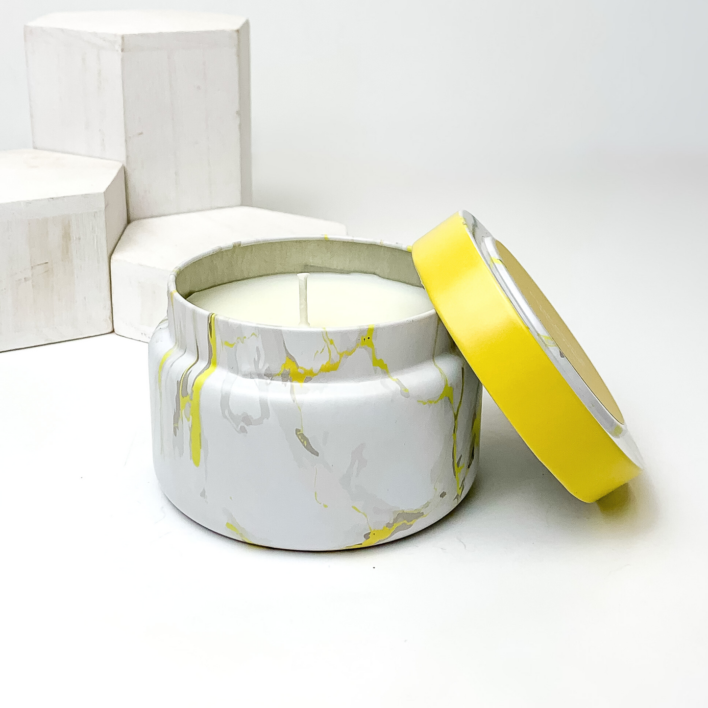 Capri Blue | 8.5 oz. Modern Marble Travel Tin Candle in Yellow | Pineapple Flower