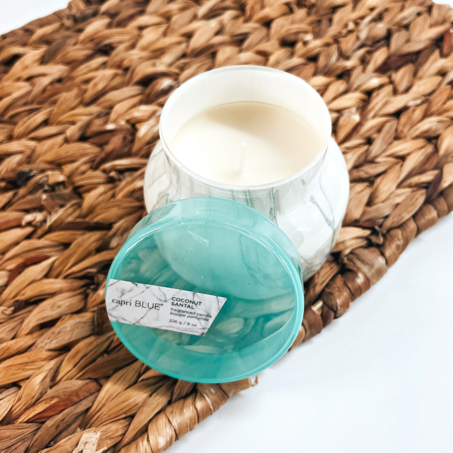 Capri Blue | 8 oz. Marble Petite Jar Candle in Sea Glass | Coconut Santal