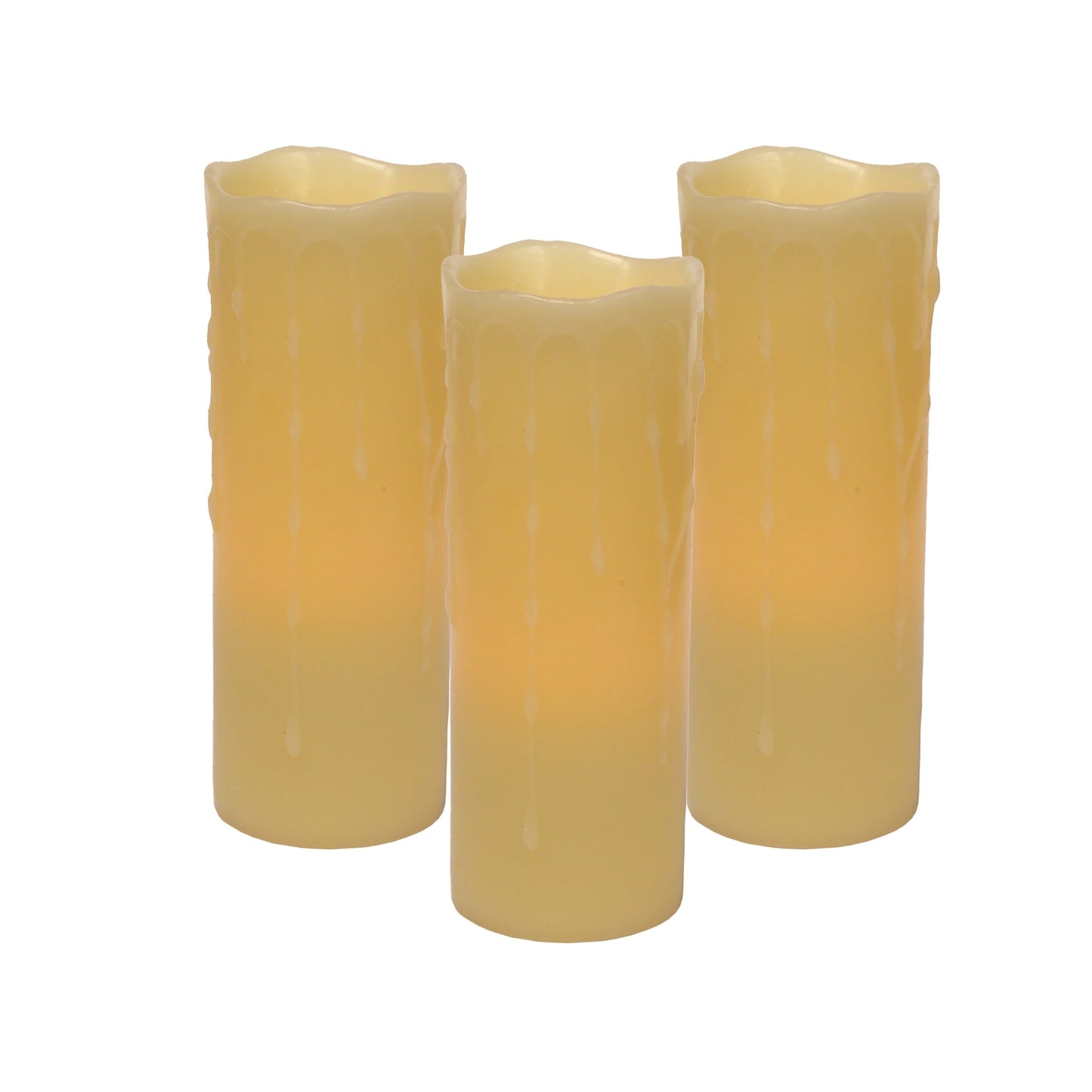 LED 3"Dx8"H Dripping Wax Pillar Candles with Remote, Set of 3