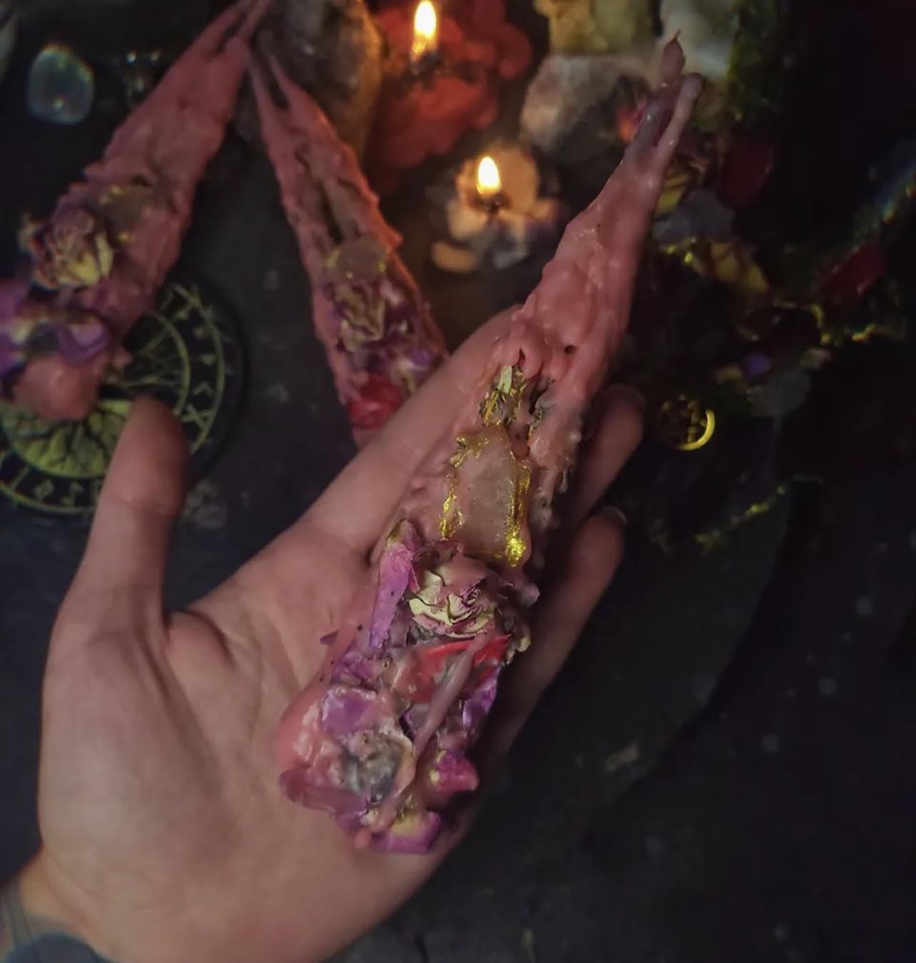 Pink rose quartz druzy candle