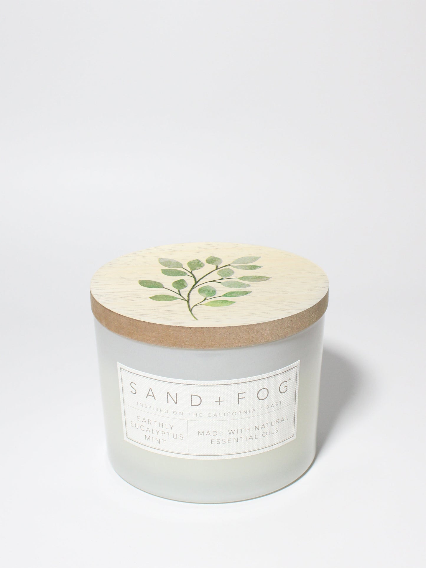 Earthly Eucalyptus Mint 12 oz scented candle White vessel with painted olive branch lid