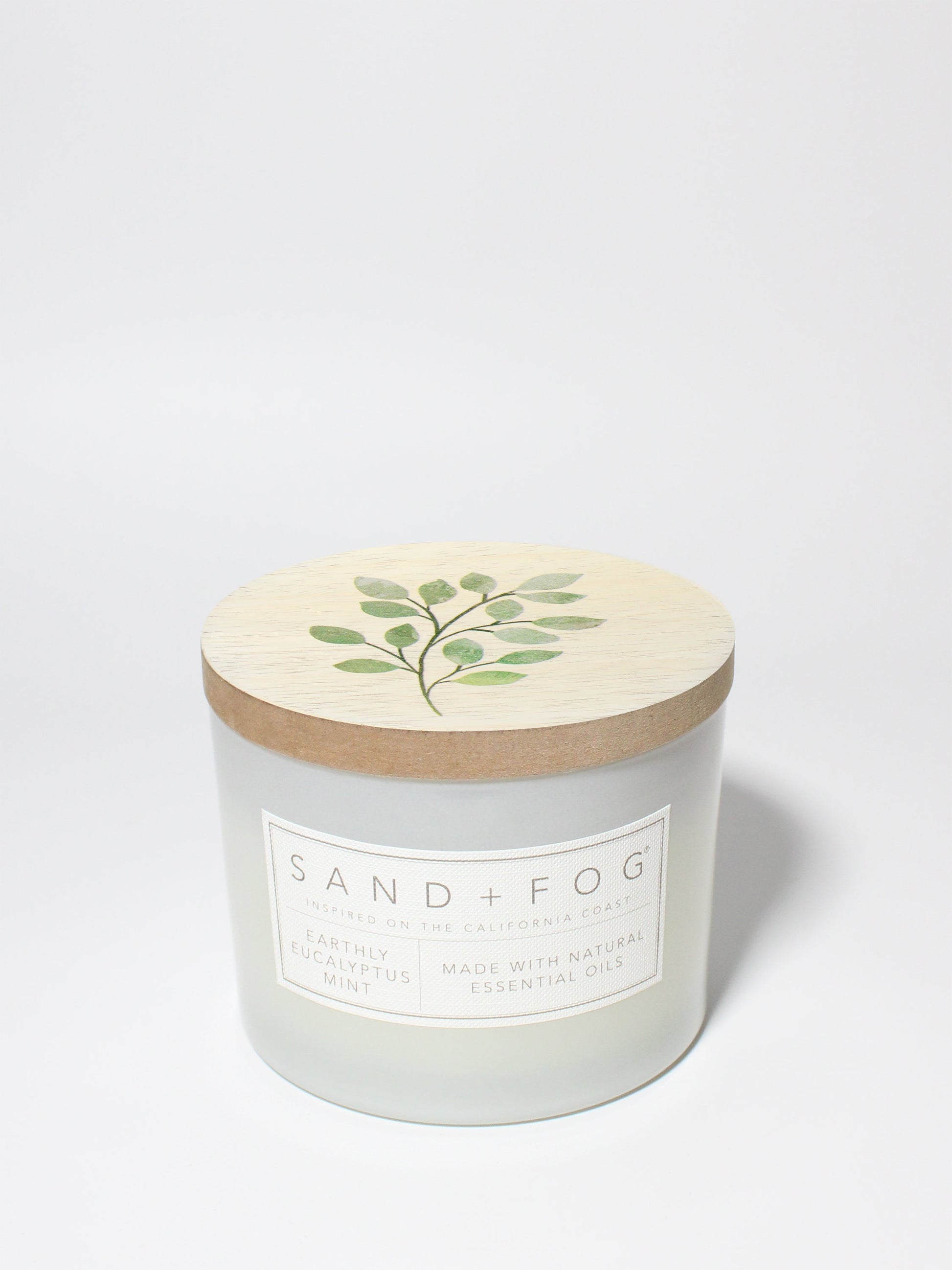 Earthly Eucalyptus Mint 12 oz scented candle White vessel with painted olive branch lid