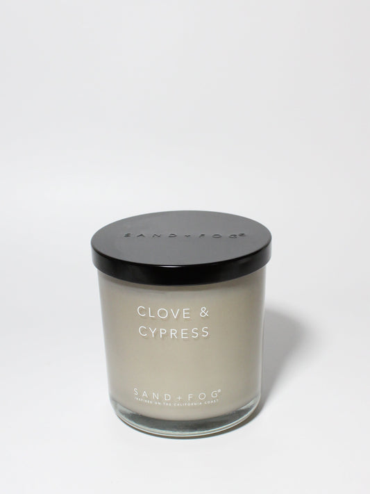 Clove & Cypress 12 oz scented candle Gray Vessel with black metal lid