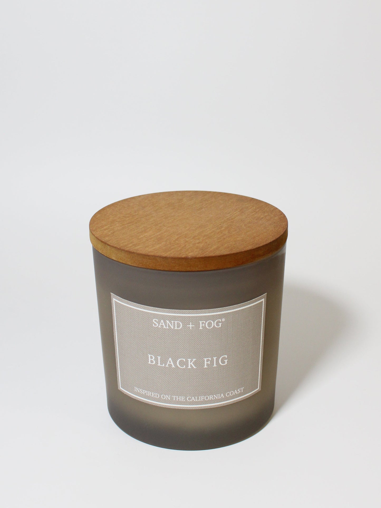 Black Fig 21 oz scented candle Gray vessel with solid wood lid