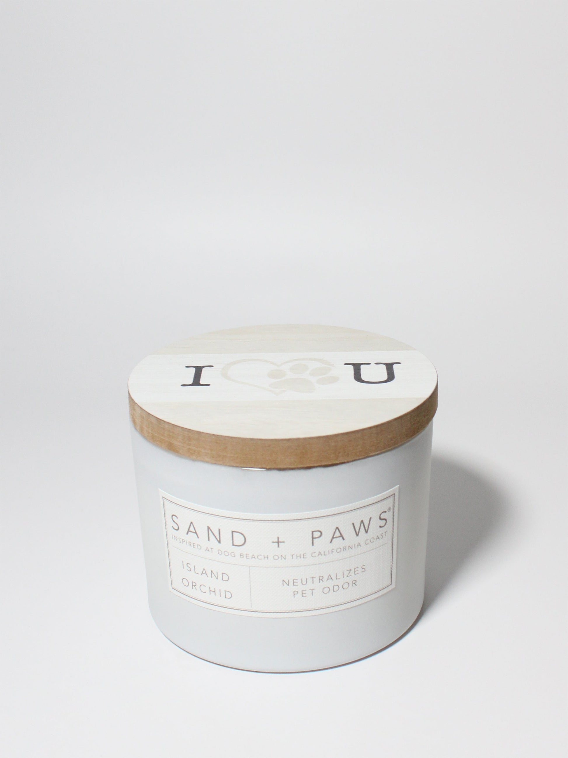 Sand + Paws Island Orchid 12 oz scented candle White Vessel with Painted I heart U lid