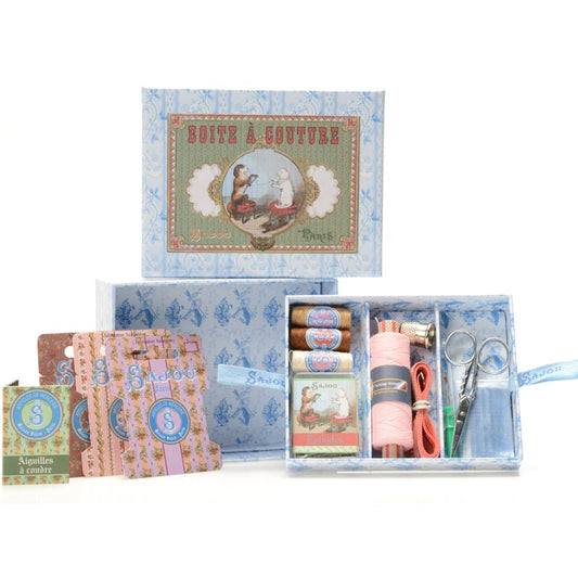 Sajou Complete Sewing Set Cat and Dog (1 set) open showing all contents andbox
