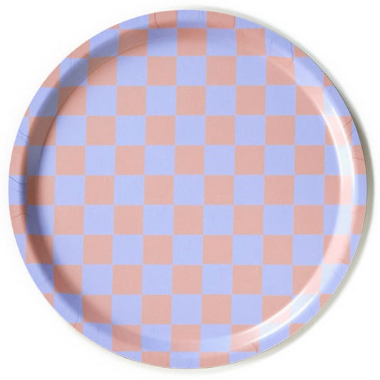 Round Checker Serving Tray - Lilac/Peach
