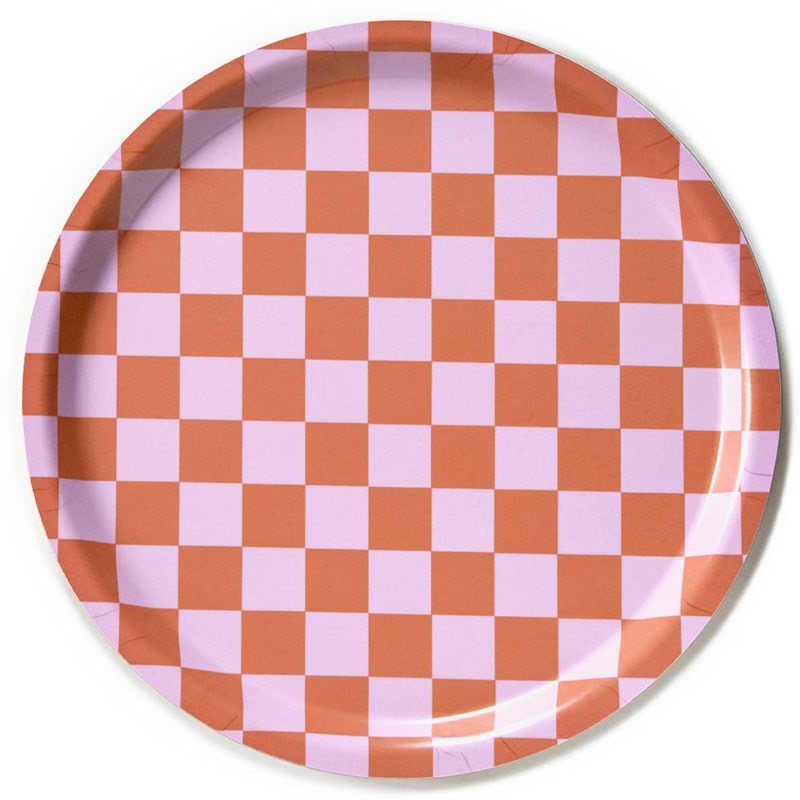 Round Checker Serving Tray - Orange/Pink