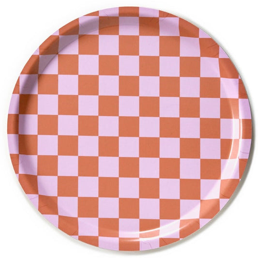 Round Checker Serving Tray - Orange/Pink