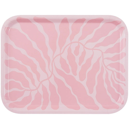 Pink Leaves Rectangle Art Tray