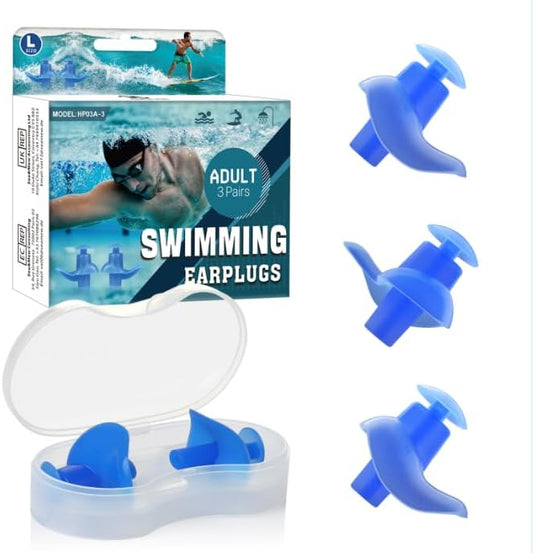 Hearprotek Ear Plugs for Swimming,3 Pairs Swim Ear Plugs Adults Waterproof, Comfortable, Reusable Silicone Ear Plugs for Men Women Swimmers Shower Pool Bath Surfing(Blue)