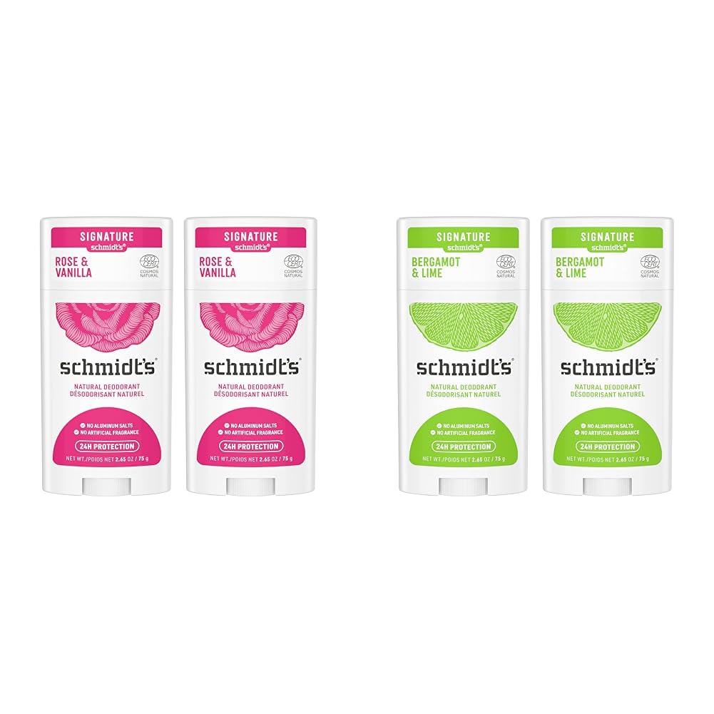 Schmidt's Aluminum Free Natural Deodorant for Women and Men & Aluminum Free Natural Deodorant For Women And Men, Bergamot & Lime With 24 Hour Odor Protection, Certified Cruelty Free