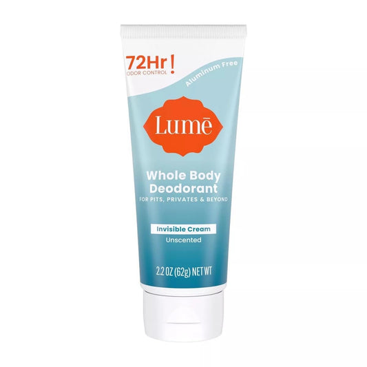 LUME Invisible Cream Tube Deodorant - Whole Body Deodorant for Arm, pits and Private - Aluminum-Free, Baking Soda Free, Hypoallergenic, Safe For Sensitive Skin - 2.2oz (Unscented), 1 item