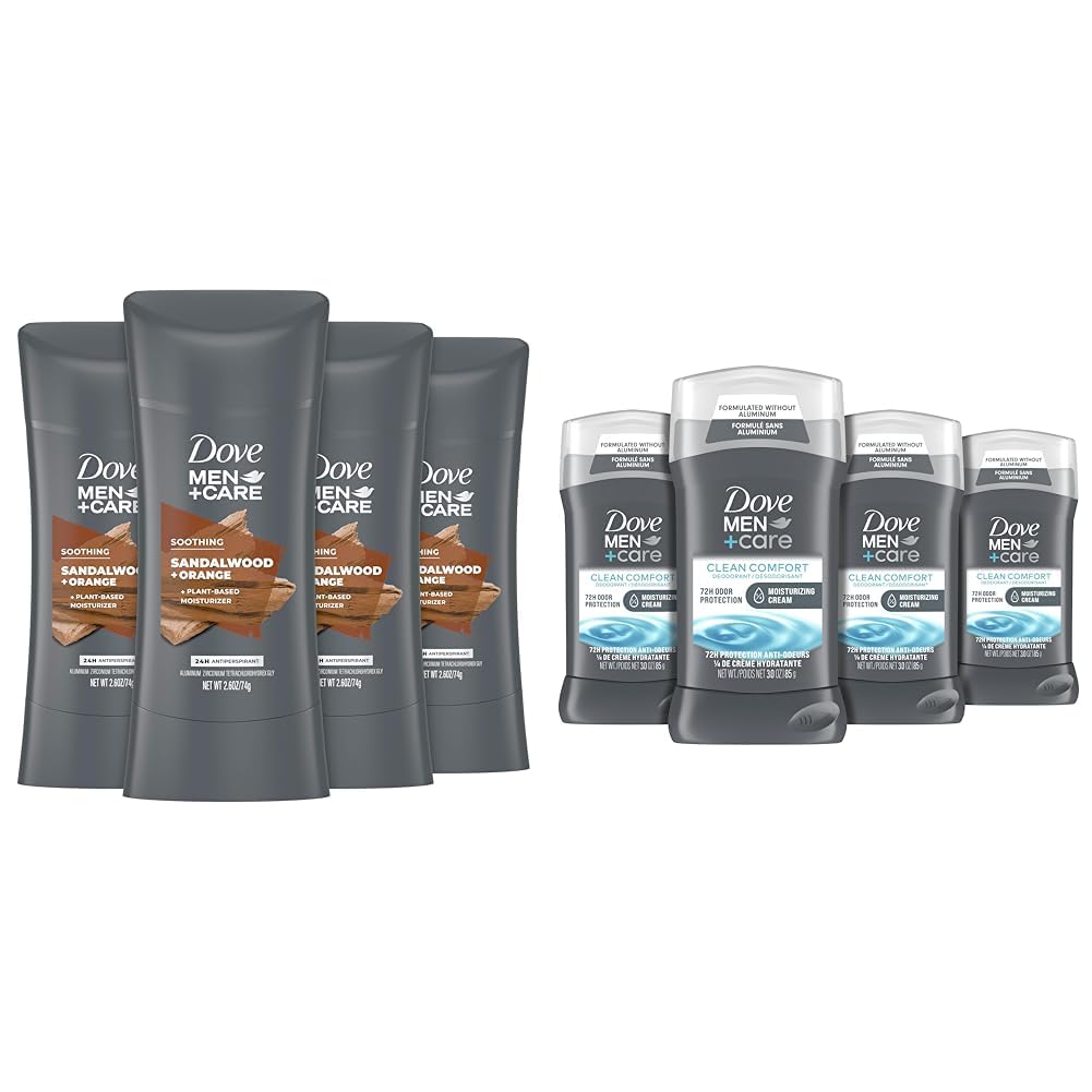 DOVE MEN + CARE Antiperspirant Deodorant Natural Inspired Sandalwood & Deodorant Stick for Men Clean Comfort 4 Count Aluminum Free 72-Hour Odor Protection Mens Deodorant