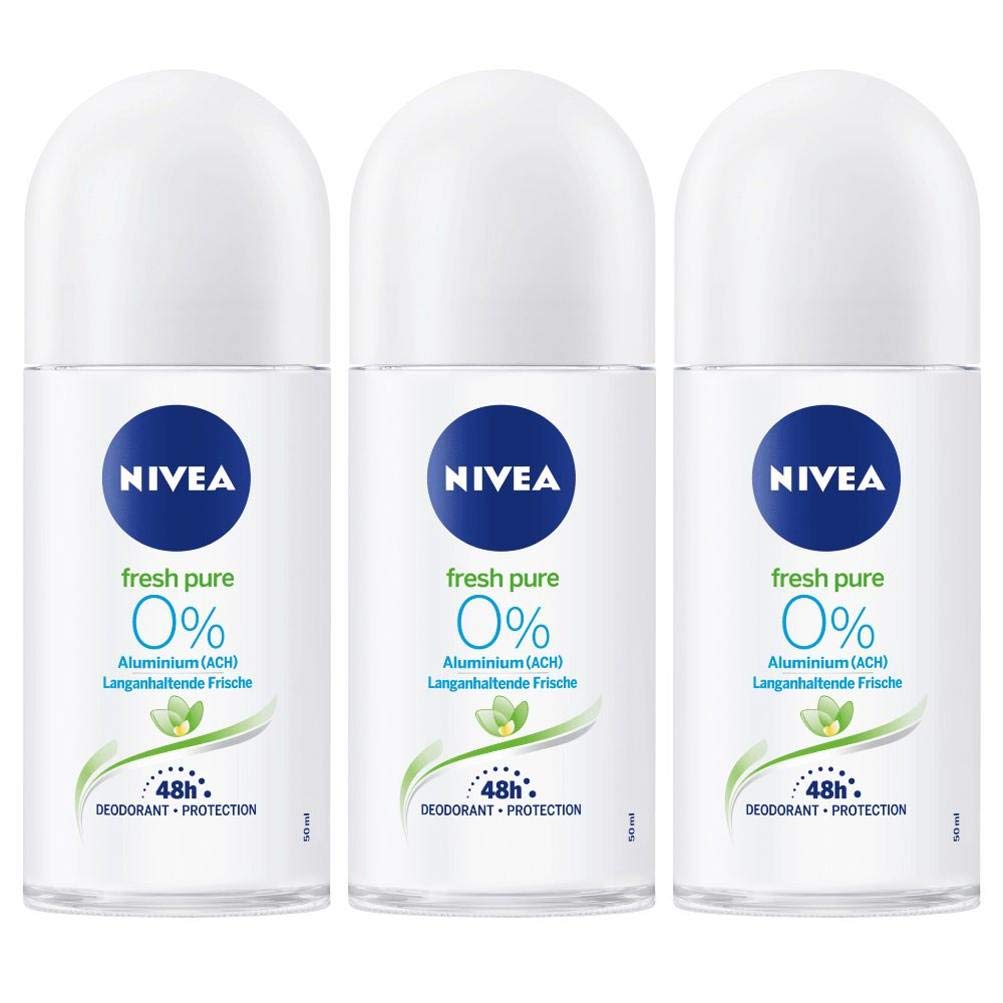 Nivea Fresh Pure Roll-On Deodorant 0% Aluminum Salts- PACK OF 3 X 50 ml ea