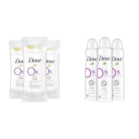Dove Aluminum Free Deodorant for Women 24-Hour Odor Protection, Coconut and Pink Jasmine & 0 percent Deodorant Spray For 48 Hour Protection Coconut and Pink Jasmine Aluminum
