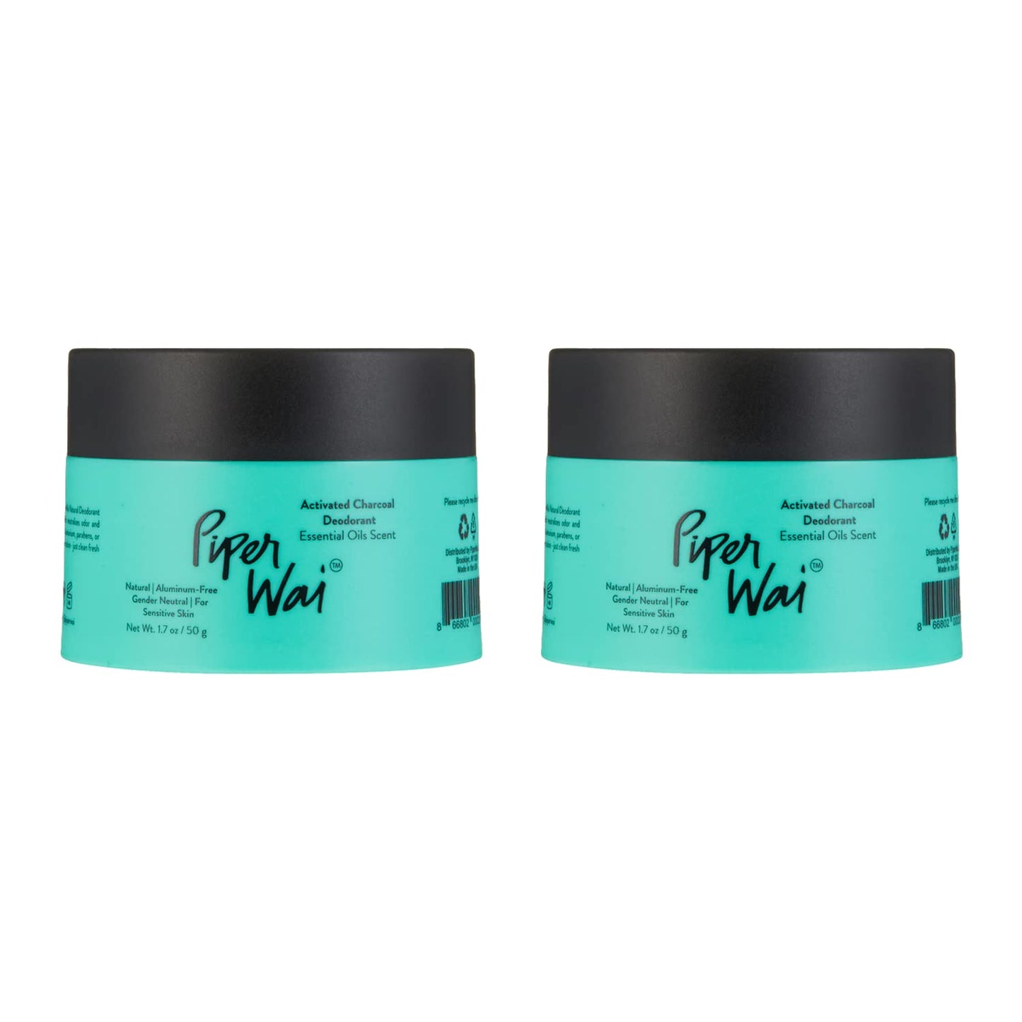 PiperWai Natural Deodorant w/Activated Charcoal | Odor Protection, Vegan, Aluminum Free, Shark Tank Product for Women & Men | Great for Travel, & Gifts | 50g Scented Jar 2-Pack