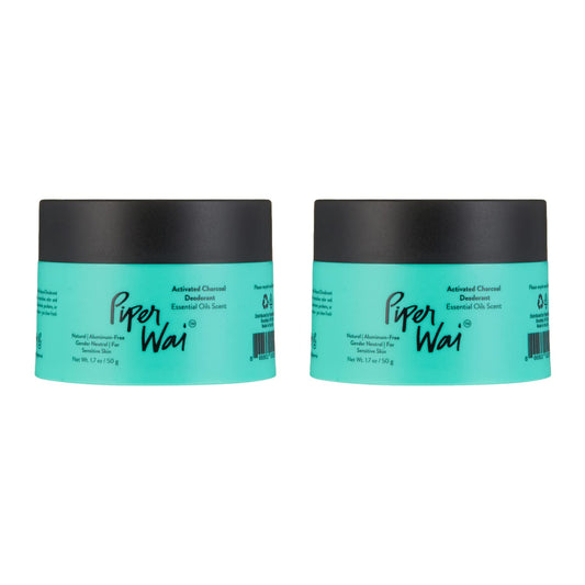 PiperWai Natural Deodorant w/Activated Charcoal | Odor Protection, Vegan, Aluminum Free, Shark Tank Product for Women & Men | Great for Travel, & Gifts | 50g Scented Jar 2-Pack