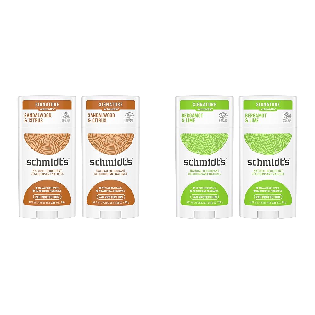 Schmidt's Aluminum Free Natural Deodorant for Women and Men, Sandalwood and Citrus & Aluminum Free Natural Deodorant For Women And Men, Bergamot & Lime