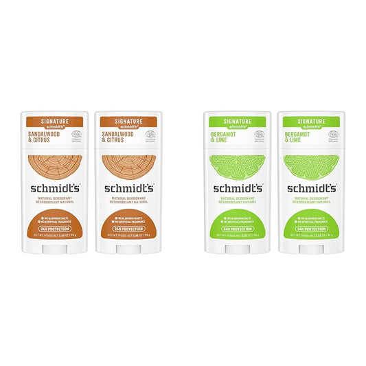 Schmidt's Aluminum Free Natural Deodorant for Women and Men, Sandalwood and Citrus & Aluminum Free Natural Deodorant For Women And Men, Bergamot & Lime