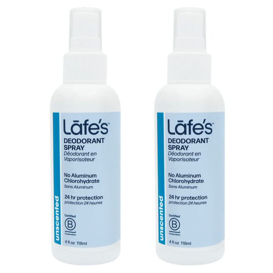 Lafe's Natural Deodorant | 4oz Aluminum Free Natural Deodorant Spray for Women & Men | Paraben Free & Baking Soda Free with 24-Hour Protection | Unscented | 2 Pack | Packaging May Vary